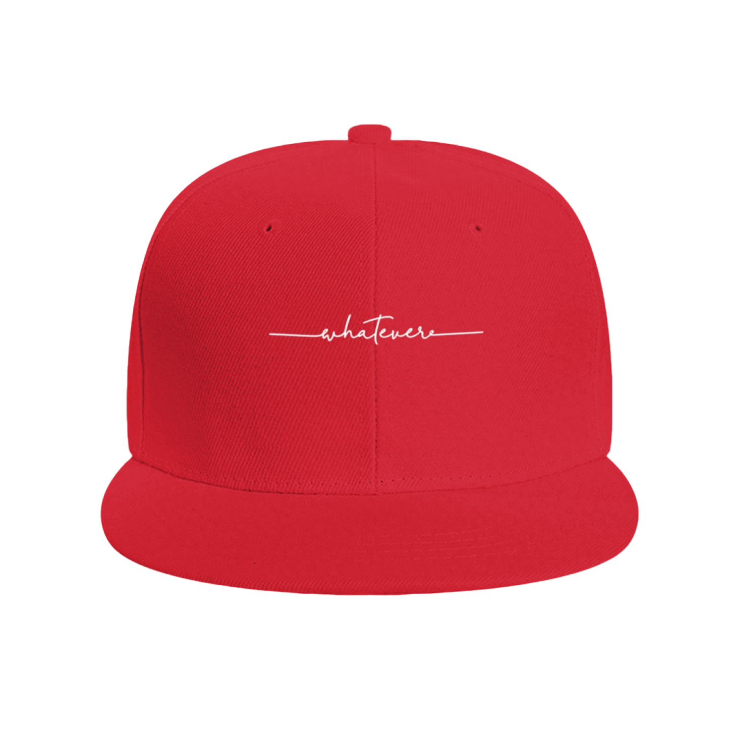 Trendy Cursive whatever Minimal Red Flat Visor Cap