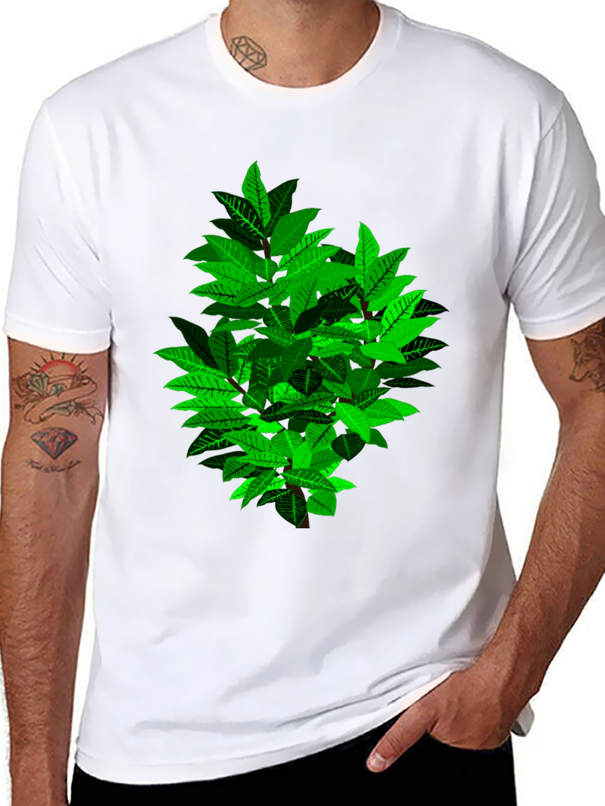 Leafy Bush Graphic Print Black T-Shirt