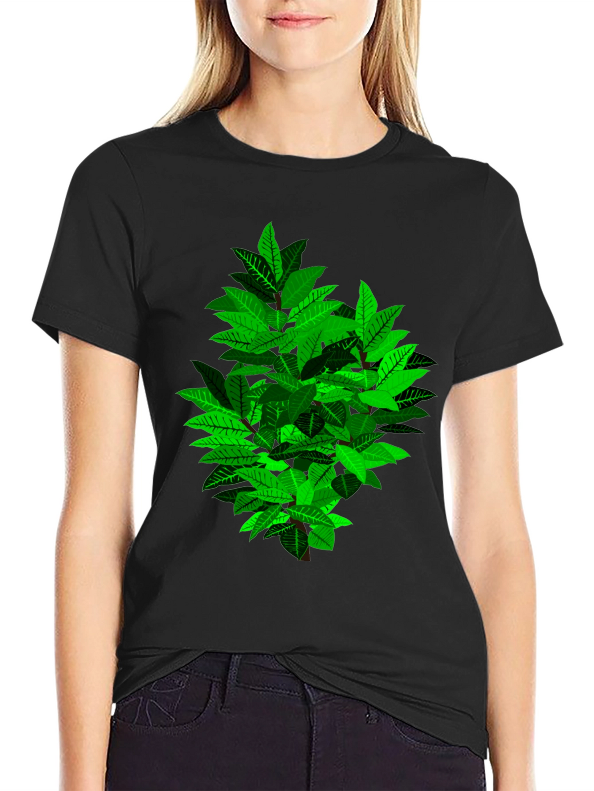 Leafy Bush Graphic Print Black T-Shirt