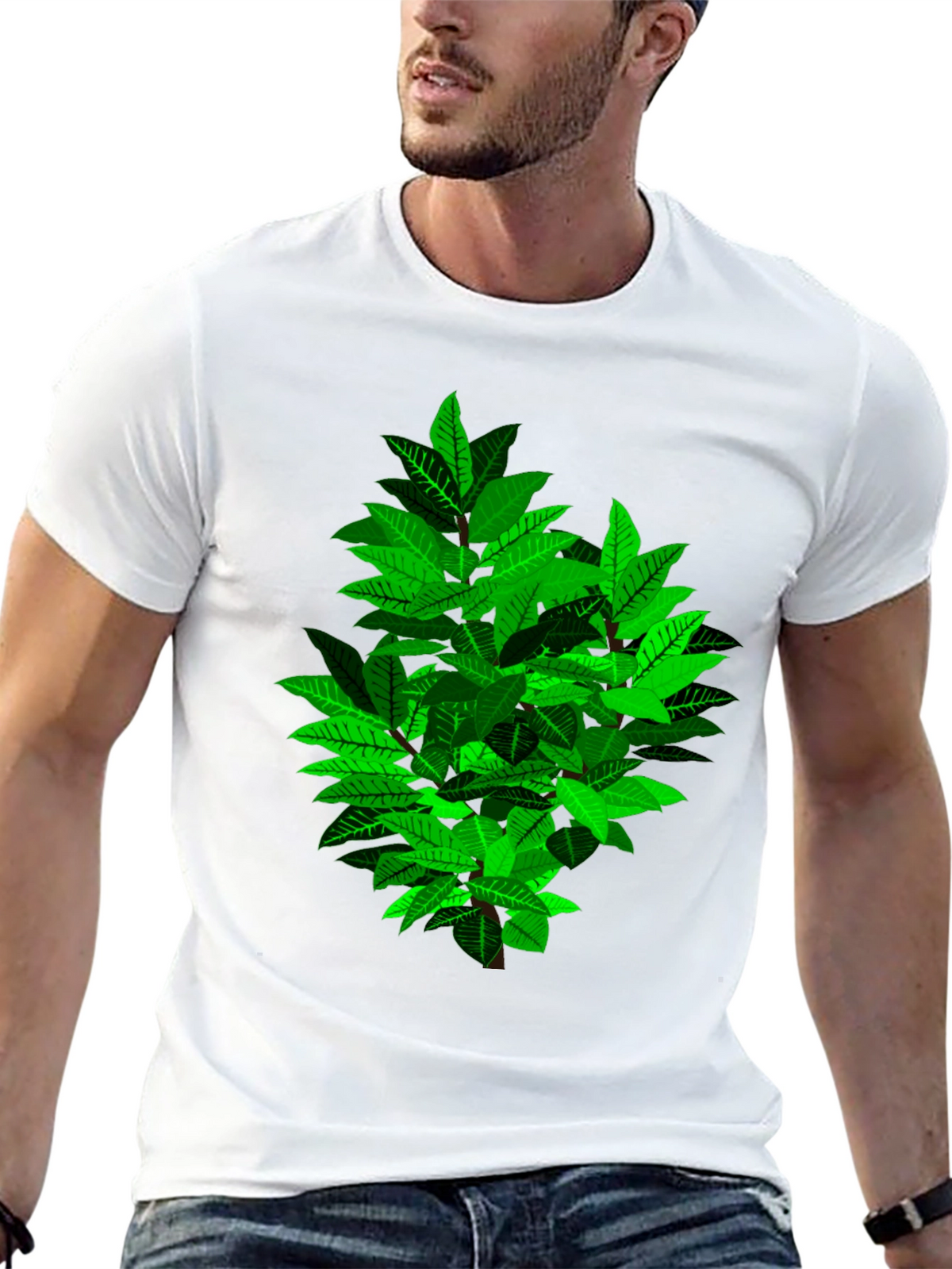 Leafy Bush Graphic Print Black T-Shirt