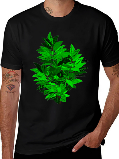 Leafy Bush Graphic Print Black T-Shirt