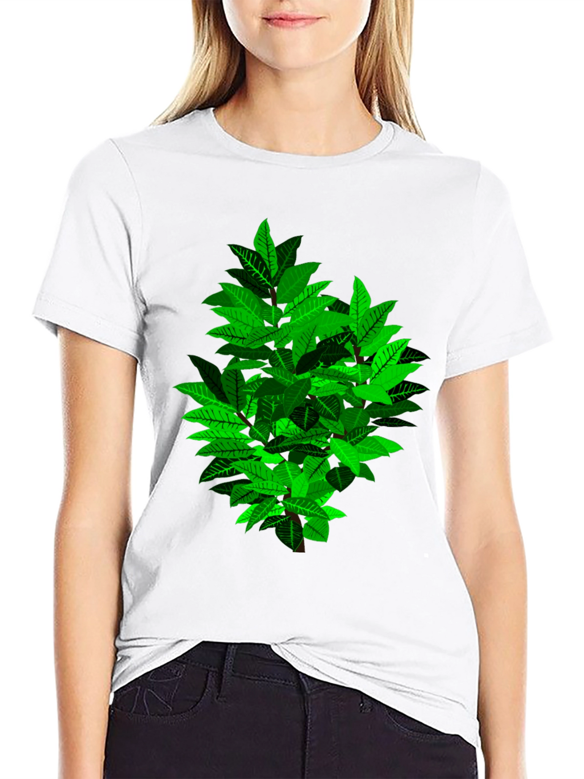 Leafy Bush Graphic Print Black T-Shirt
