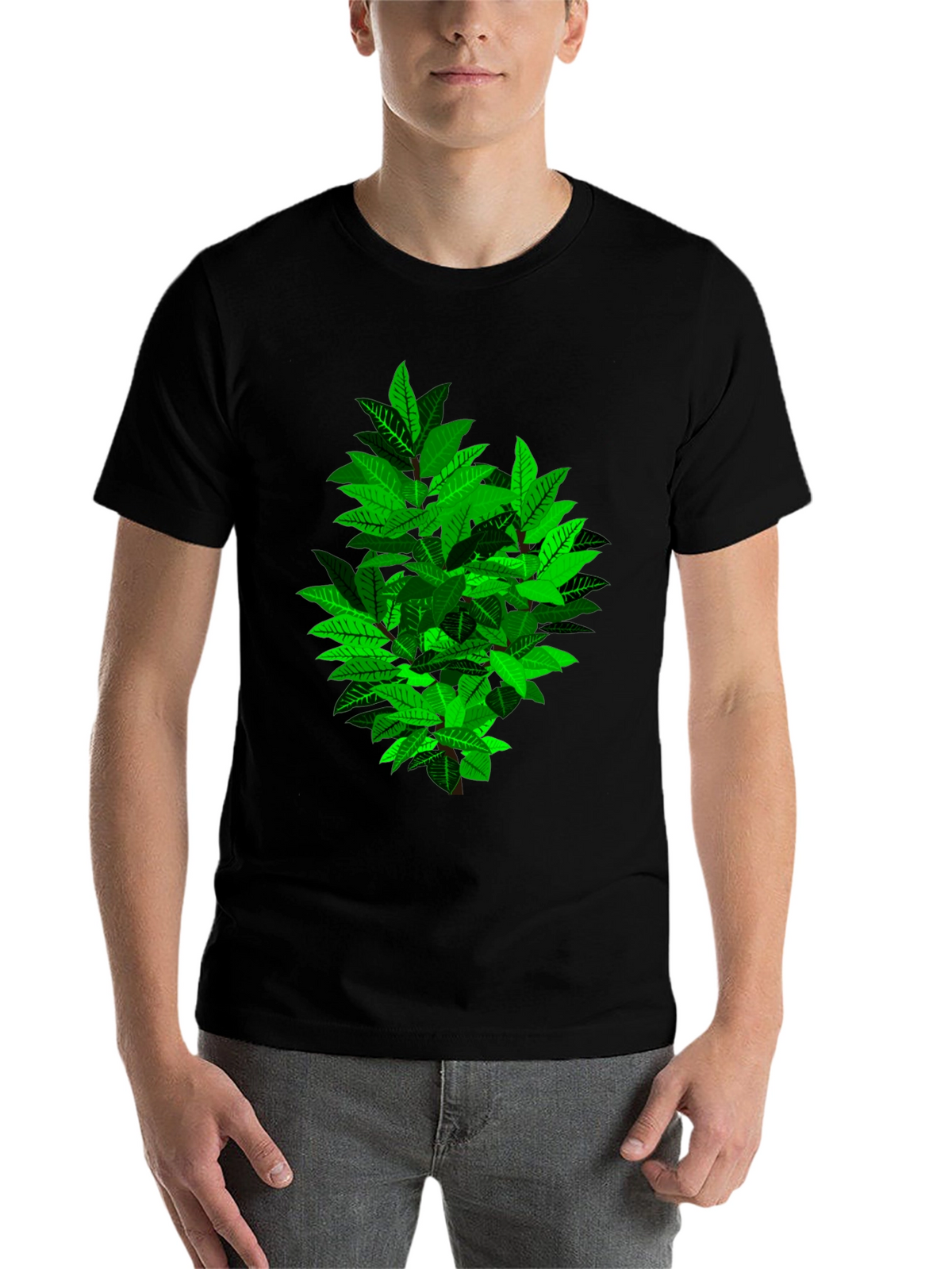Leafy Bush Graphic Print Black T-Shirt