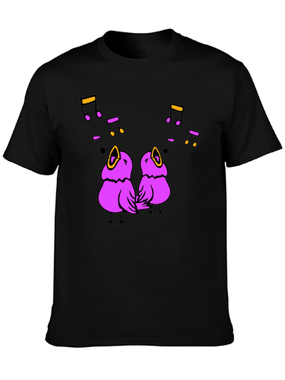 Singing Birds Graphic Tee - Black Cotton T-Shirt