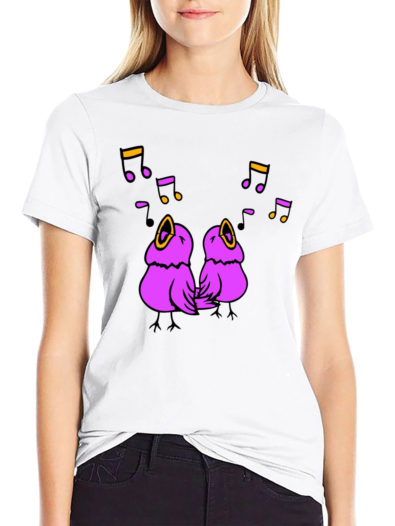 Singing Birds Graphic Tee - Black Cotton T-Shirt