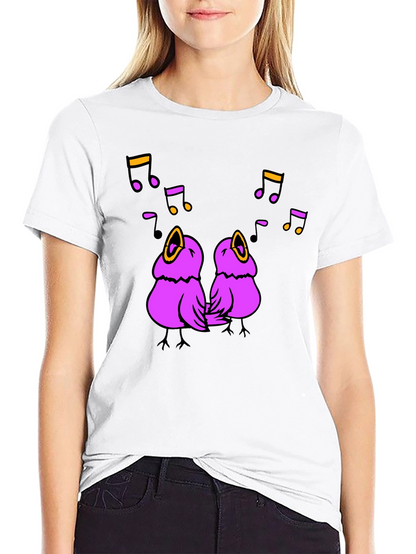Singing Birds Graphic Tee - Black Cotton T-Shirt
