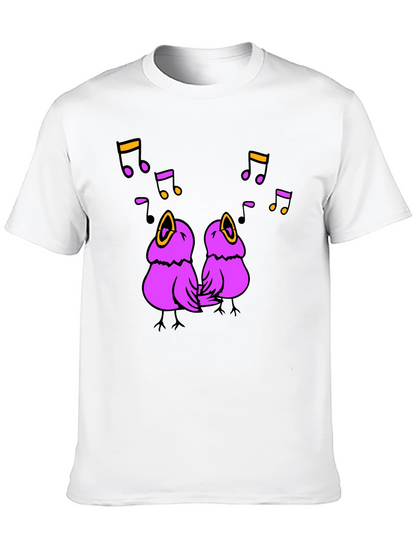 Singing Birds Graphic Tee - Black Cotton T-Shirt