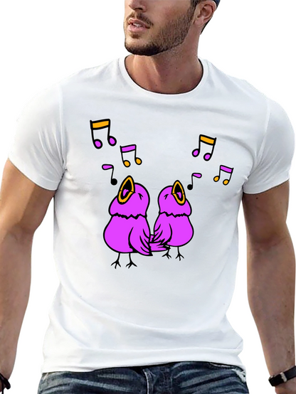 Singing Birds Graphic Tee - Black Cotton T-Shirt