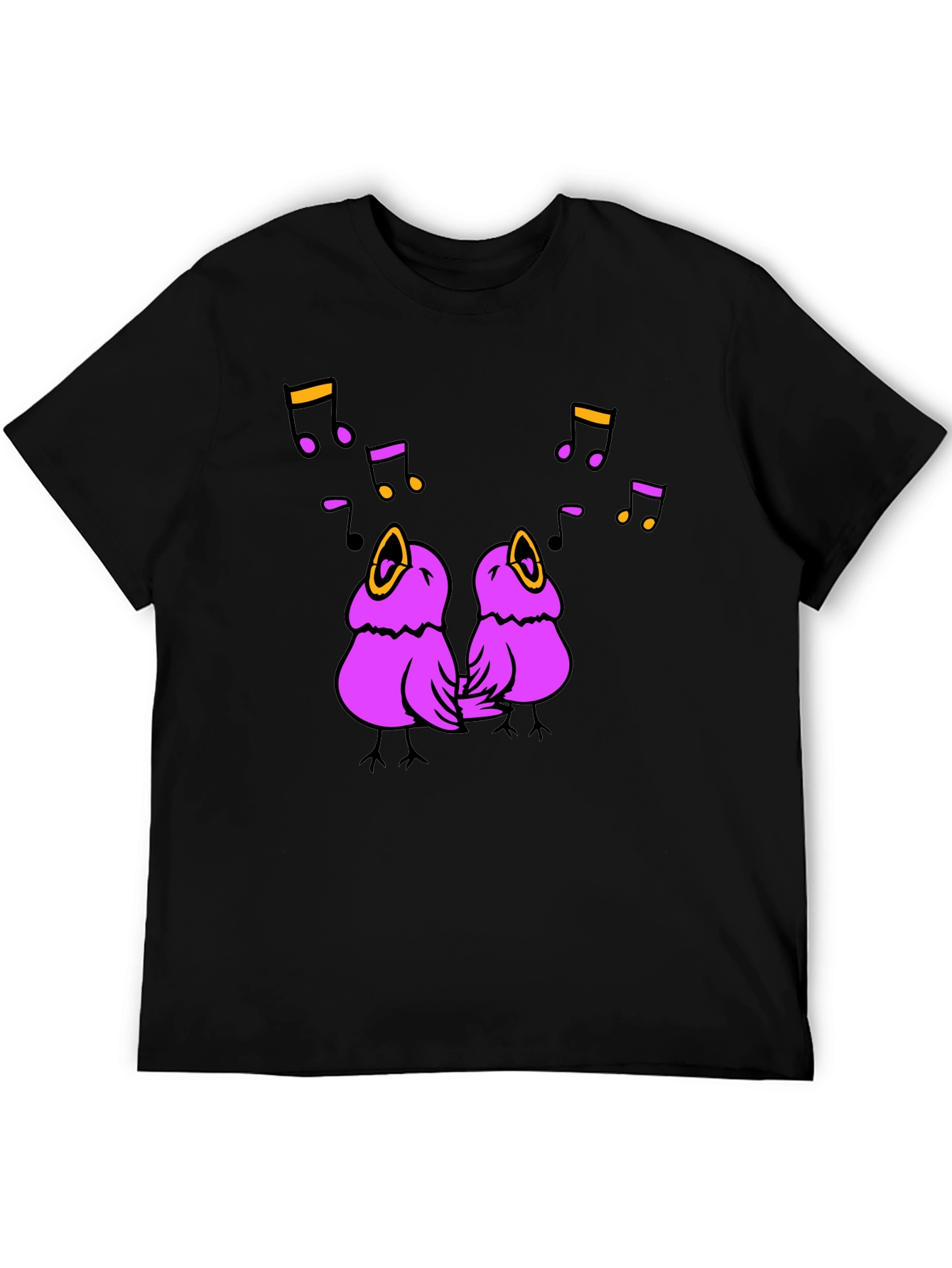 Singing Birds Graphic Tee - Black Cotton T-Shirt