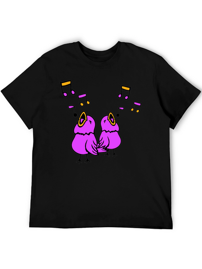 Singing Birds Graphic Tee - Black Cotton T-Shirt