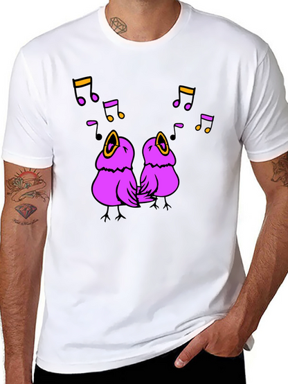 Singing Birds Graphic Tee - Black Cotton T-Shirt
