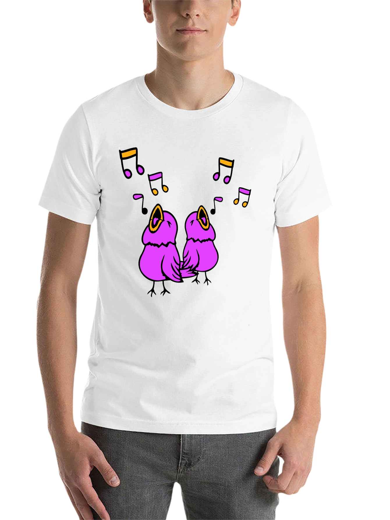 Singing Birds Graphic Tee - Black Cotton T-Shirt