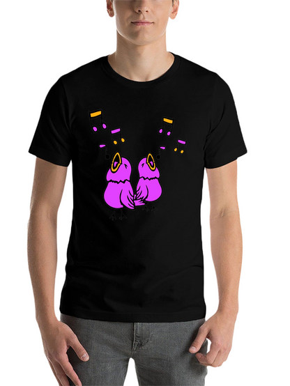Singing Birds Graphic Tee - Black Cotton T-Shirt