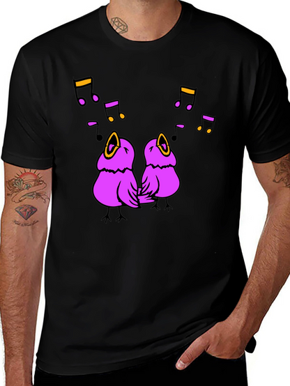 Singing Birds Graphic Tee - Black Cotton T-Shirt