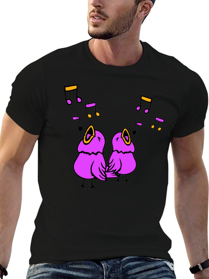 Singing Birds Graphic Tee - Black Cotton T-Shirt