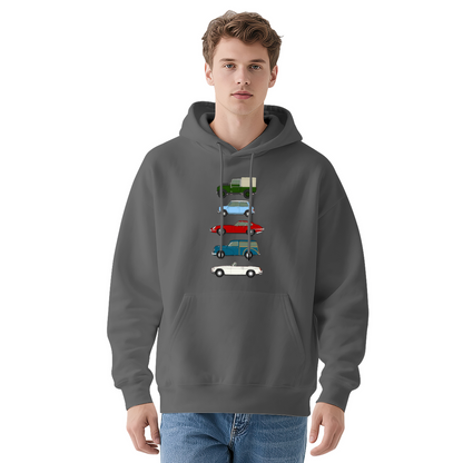 Vintage Classic Car Stack Navy Hoodie, Car Guy Soft Comfort Pullover