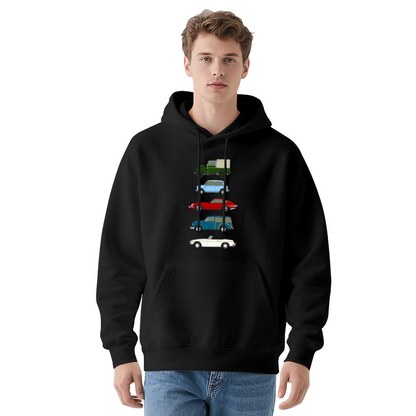 Vintage Classic Car Stack Navy Hoodie, Car Guy Soft Comfort Pullover