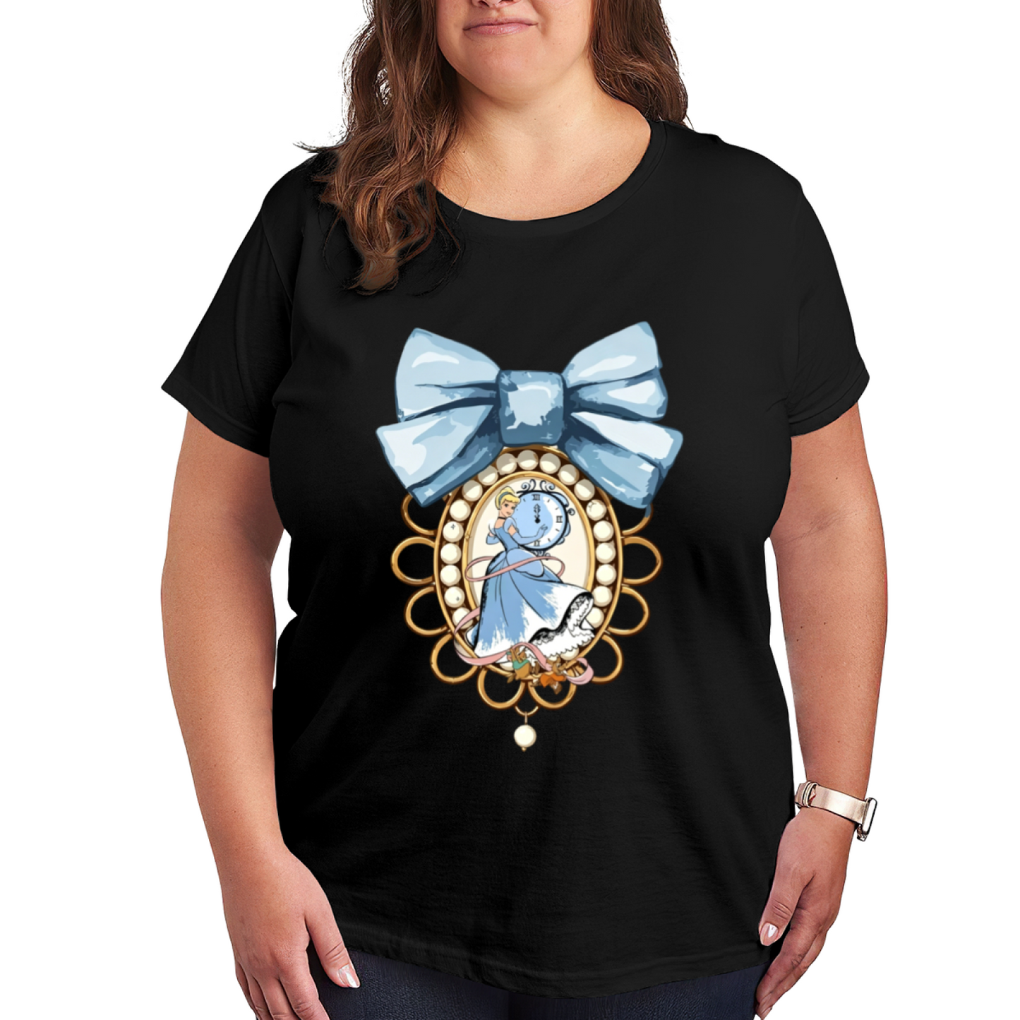 Cinderella Blue Bow Frame Coquette Plus Size Ladies Tee