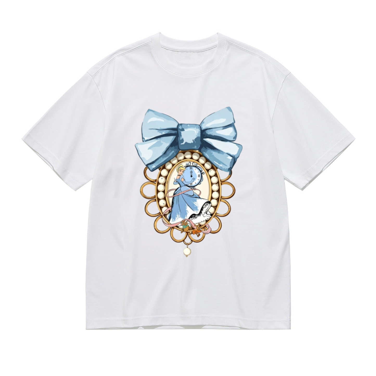 Cinderella Blue Bow Frame Coquette Plus Size Ladies Tee
