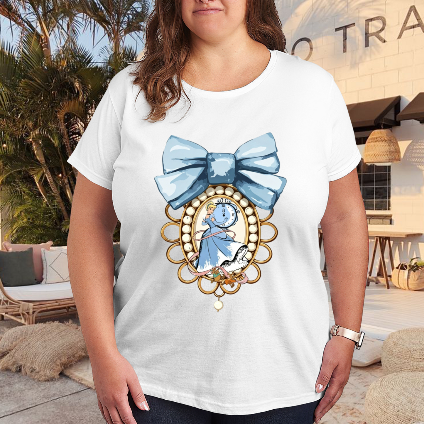 Cinderella Blue Bow Frame Coquette Plus Size Ladies Tee