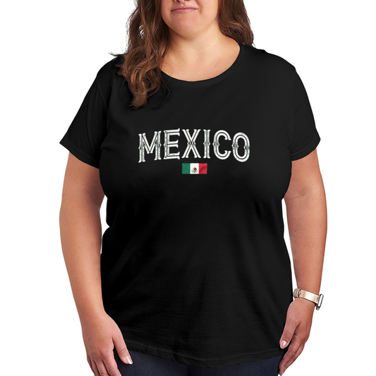 Vintage Distressed MEXICO Text With Mexican Flag Plus Size Women's Printed T-Shirt