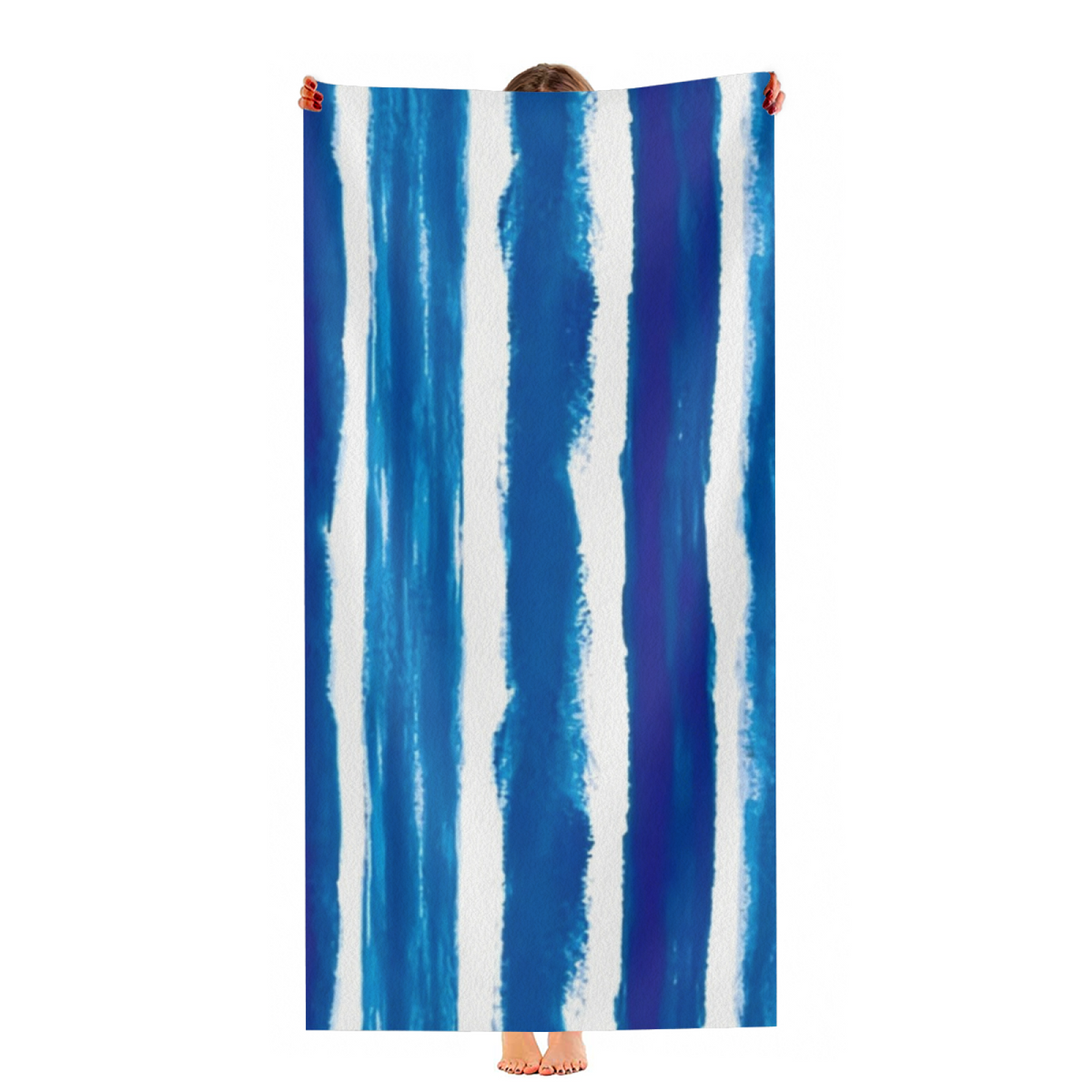 Hand?Painted Blue Tie Dye Vertical Stripe Beach Towel, Wide Range of Sizes, Silky Smooth Soft, Super Absorbent & Cozy for Pool, Beach & Gym Use