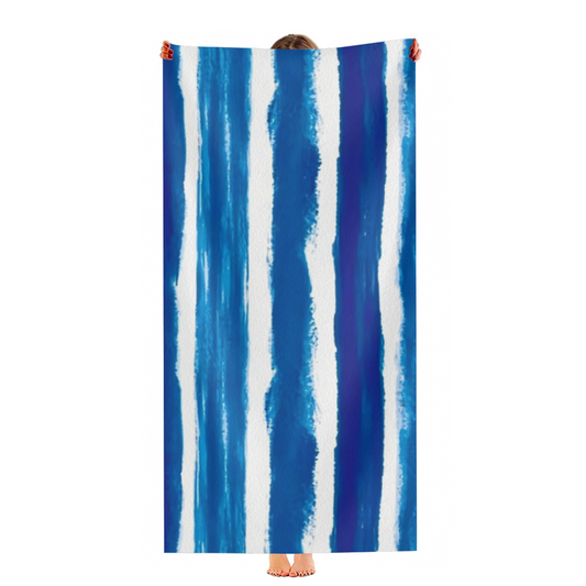 Hand?Painted Blue Tie Dye Vertical Stripe Beach Towel, Wide Range of Sizes, Silky Smooth Soft, Super Absorbent & Cozy for Pool, Beach & Gym Use