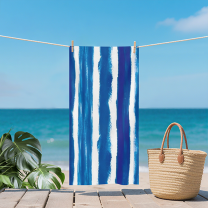 Hand?Painted Blue Tie Dye Vertical Stripe Beach Towel, Wide Range of Sizes, Silky Smooth Soft, Super Absorbent & Cozy for Pool, Beach & Gym Use
