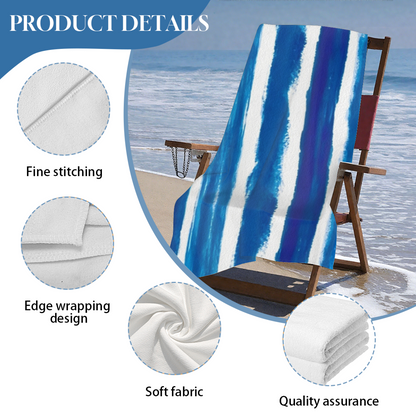 Hand?Painted Blue Tie Dye Vertical Stripe Beach Towel, Wide Range of Sizes, Silky Smooth Soft, Super Absorbent & Cozy for Pool, Beach & Gym Use