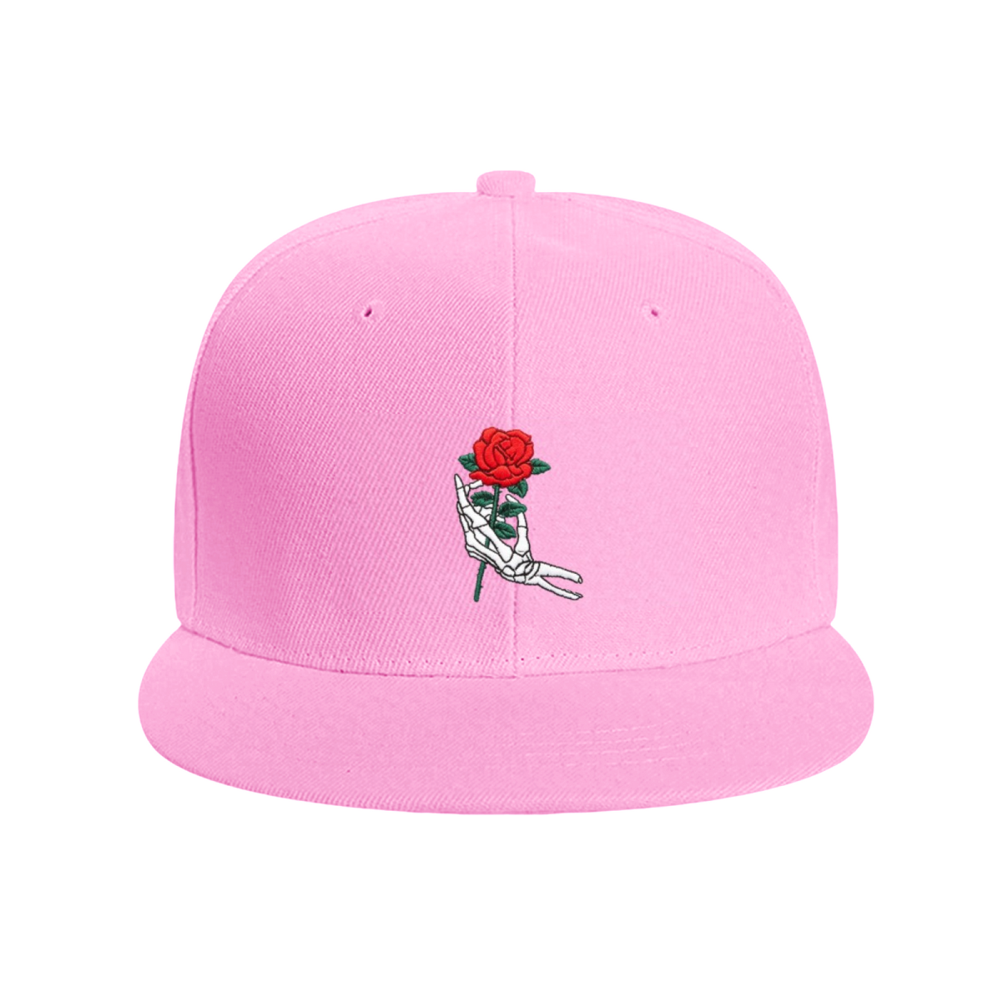 Skeleton Hand Holding Red Rose Print Flat Brim Sun Hat, Gothic Romantic Women Street Cap