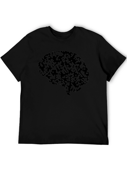 Pixel Brain Graphic Tee - Black Cotton Casual Shirt