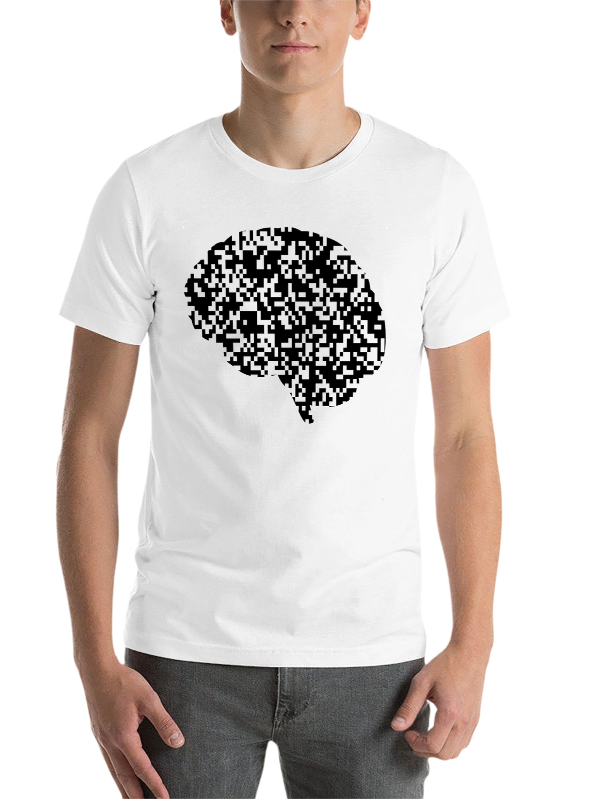 Pixel Brain Graphic Tee - Black Cotton Casual Shirt