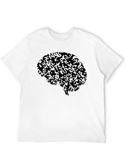 Pixel Brain Graphic Tee - Black Cotton Casual Shirt