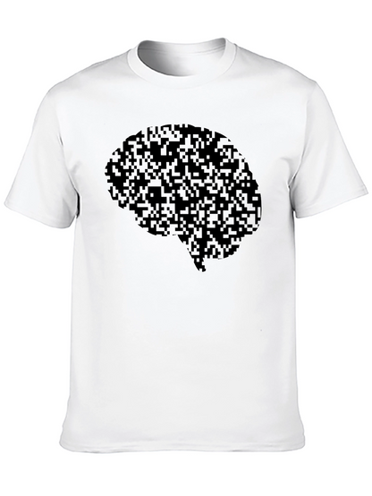 Pixel Brain Graphic Tee - Black Cotton Casual Shirt