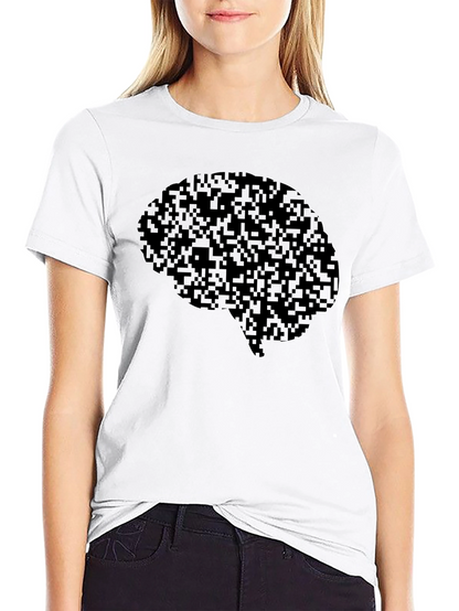 Pixel Brain Graphic Tee - Black Cotton Casual Shirt