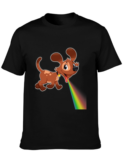 Cartoon Dog Rainbow Vomit Black T-Shirt