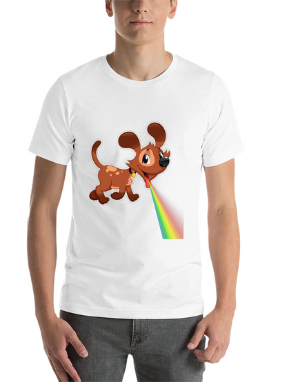Cartoon Dog Rainbow Vomit Black T-Shirt