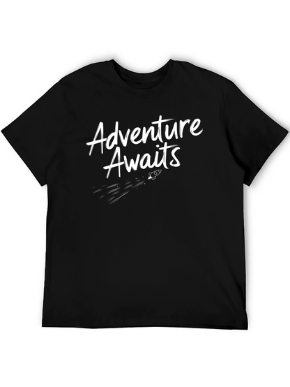 Adventure Awaits Graphic Tee - Black Cotton T-Shirt