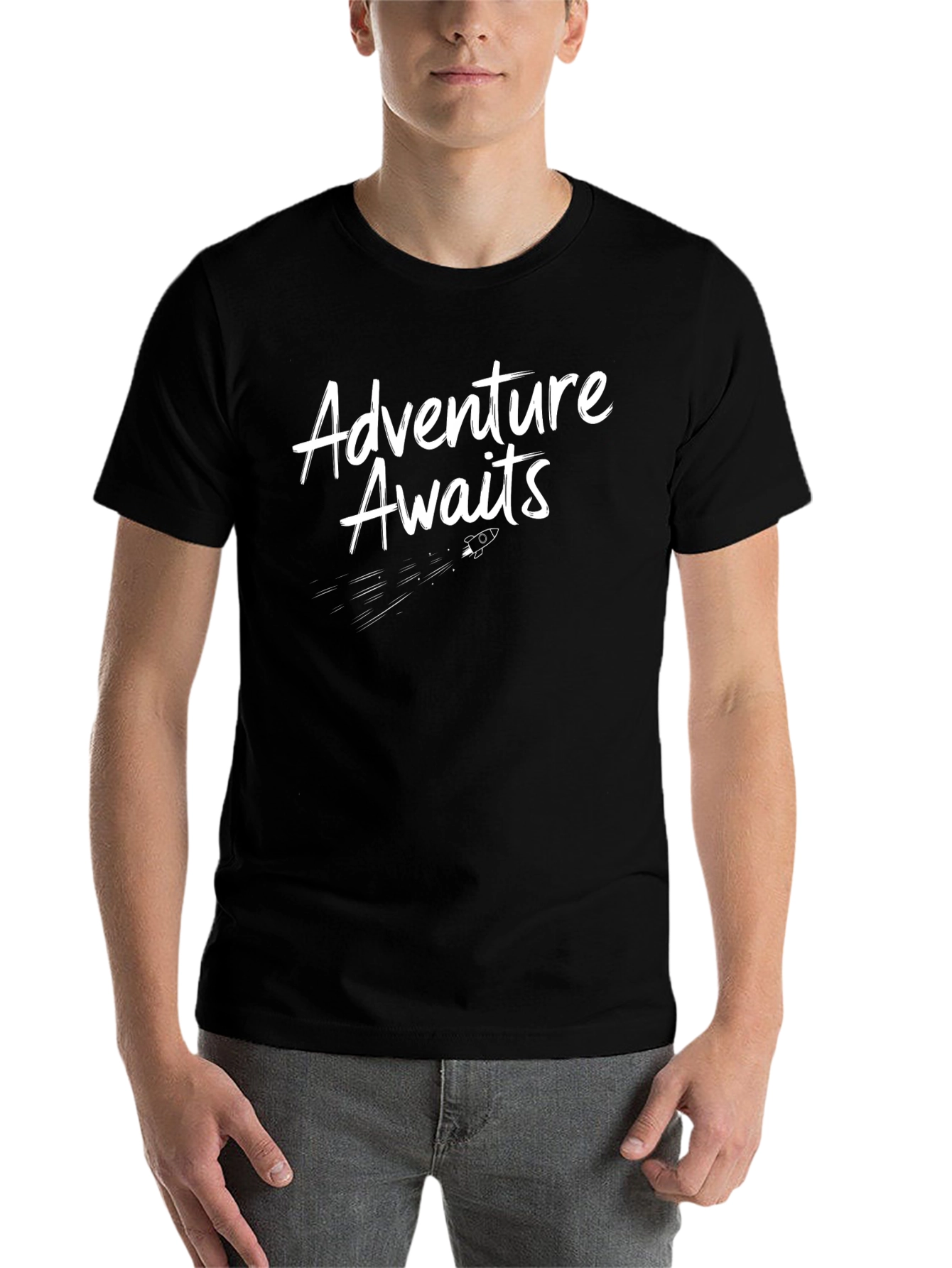 Adventure Awaits Graphic Tee - Black Cotton T-Shirt