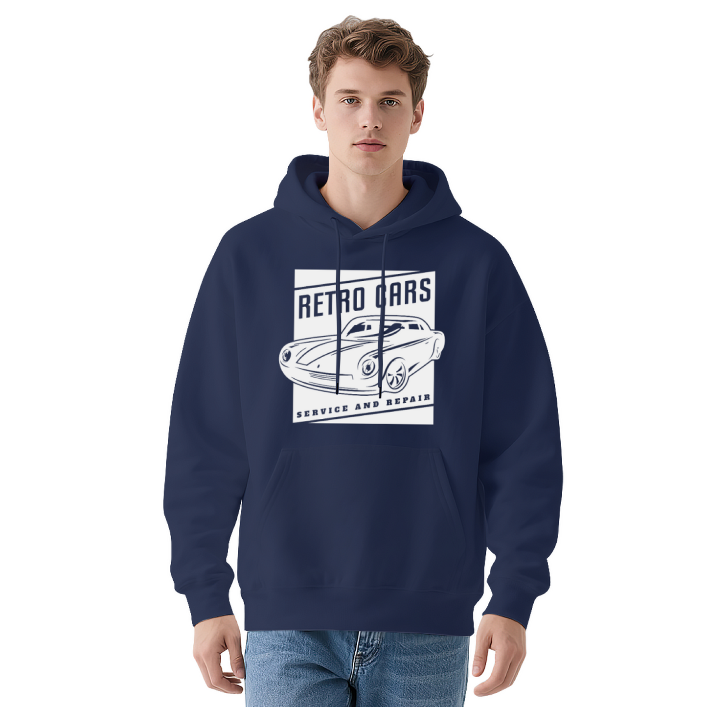 Retro Classic Car Service Repair Line Art Black Hoodie, Comfort Men Auto Sweatshirt