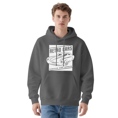 Retro Classic Car Service Repair Line Art Black Hoodie, Comfort Men Auto Sweatshirt
