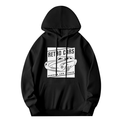 Retro Classic Car Service Repair Line Art Black Hoodie, Comfort Men Auto Sweatshirt
