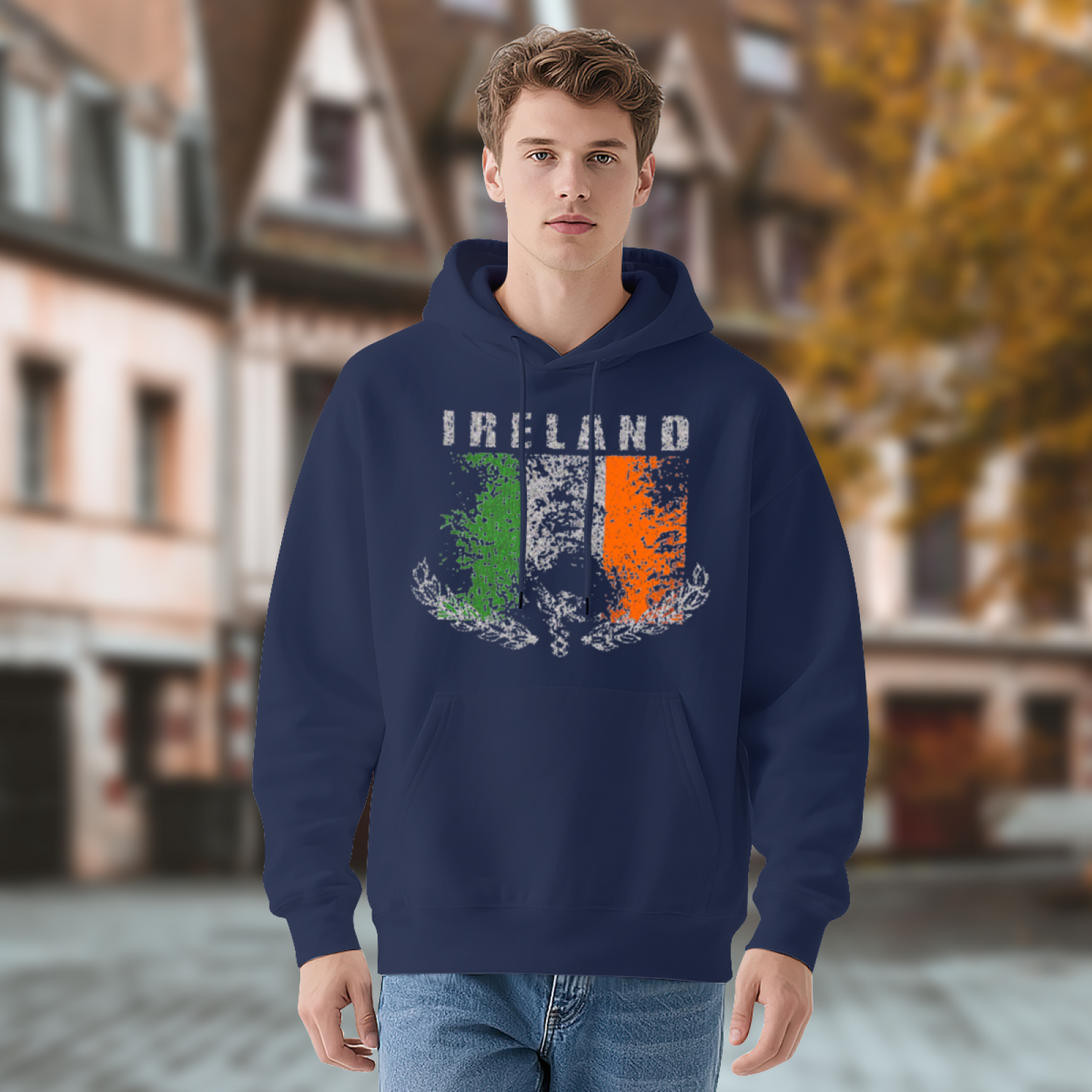 Vintage Distressed Ireland Flag Graphic Hoodie, Unisex Cozy National Sweatshirt