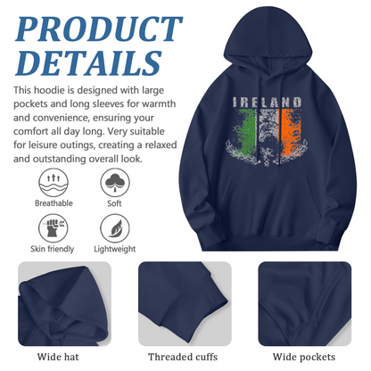 Vintage Distressed Ireland Flag Graphic Hoodie, Unisex Cozy National Sweatshirt