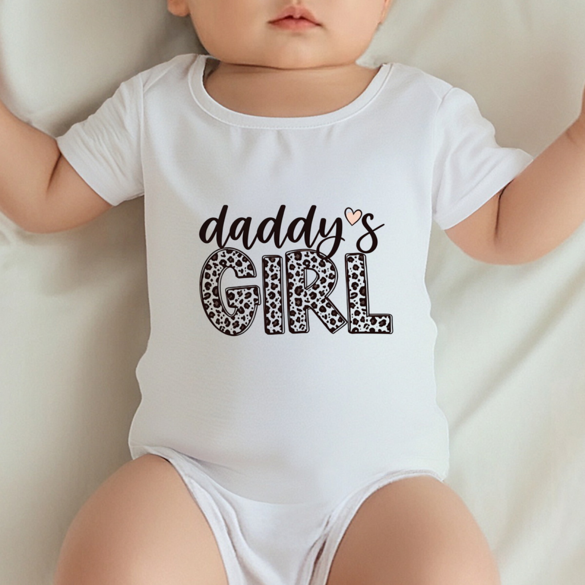 Daddy¡¯s Girl Leopard Print Cute Heart Baby Girl White Bodysuit