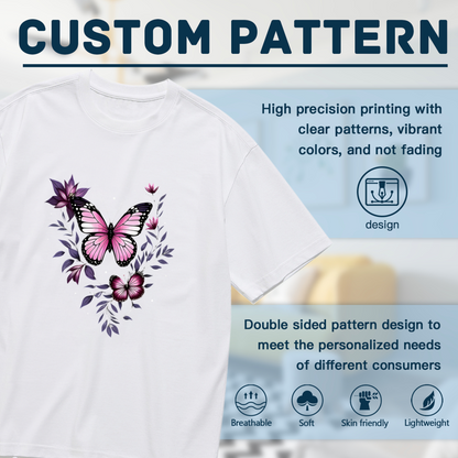 Beautiful Pink Purple Butterfly Floral Wreath Boho Plus Size Women Printed T-Shirt