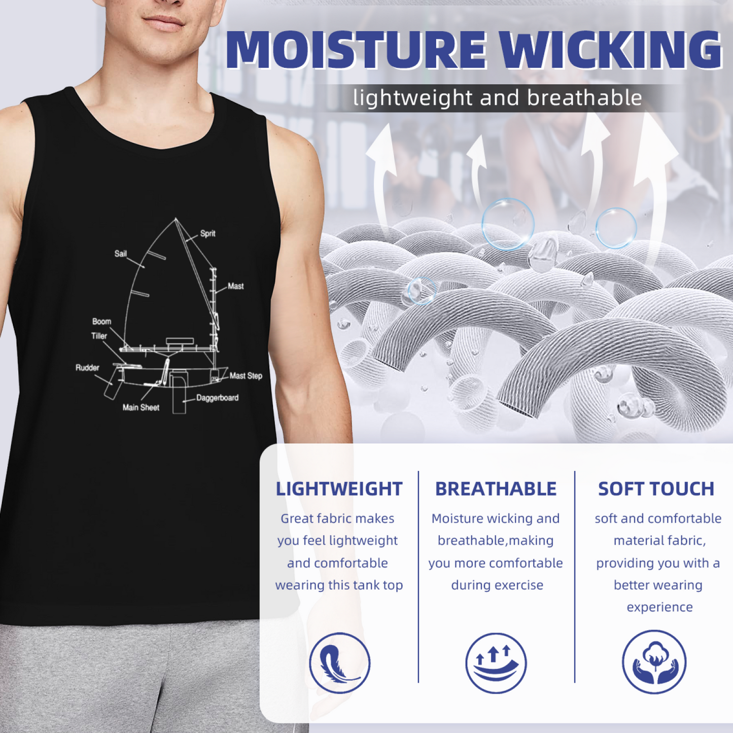 Optimist Sailboat Blueprint Sailing Lover Tank Top