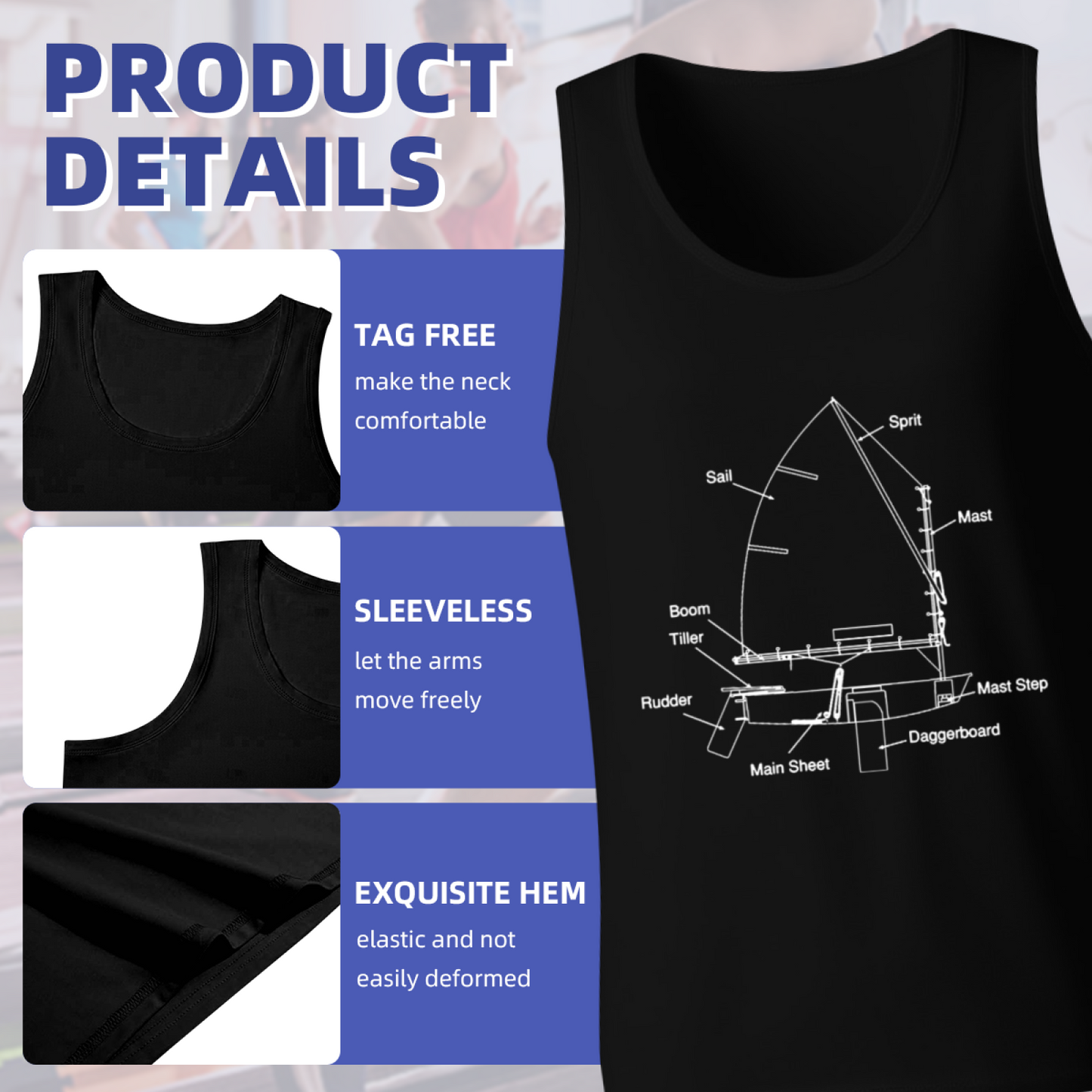 Optimist Sailboat Blueprint Sailing Lover Tank Top
