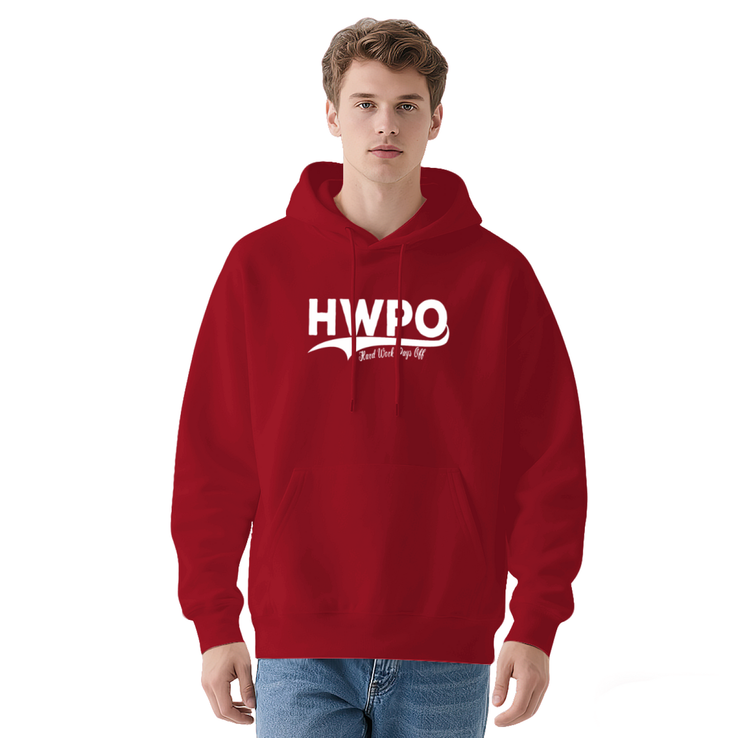 HWPO Hard Work Pays Off Red Hoodie, Motivational Unisex Cozy Sweatshirt
