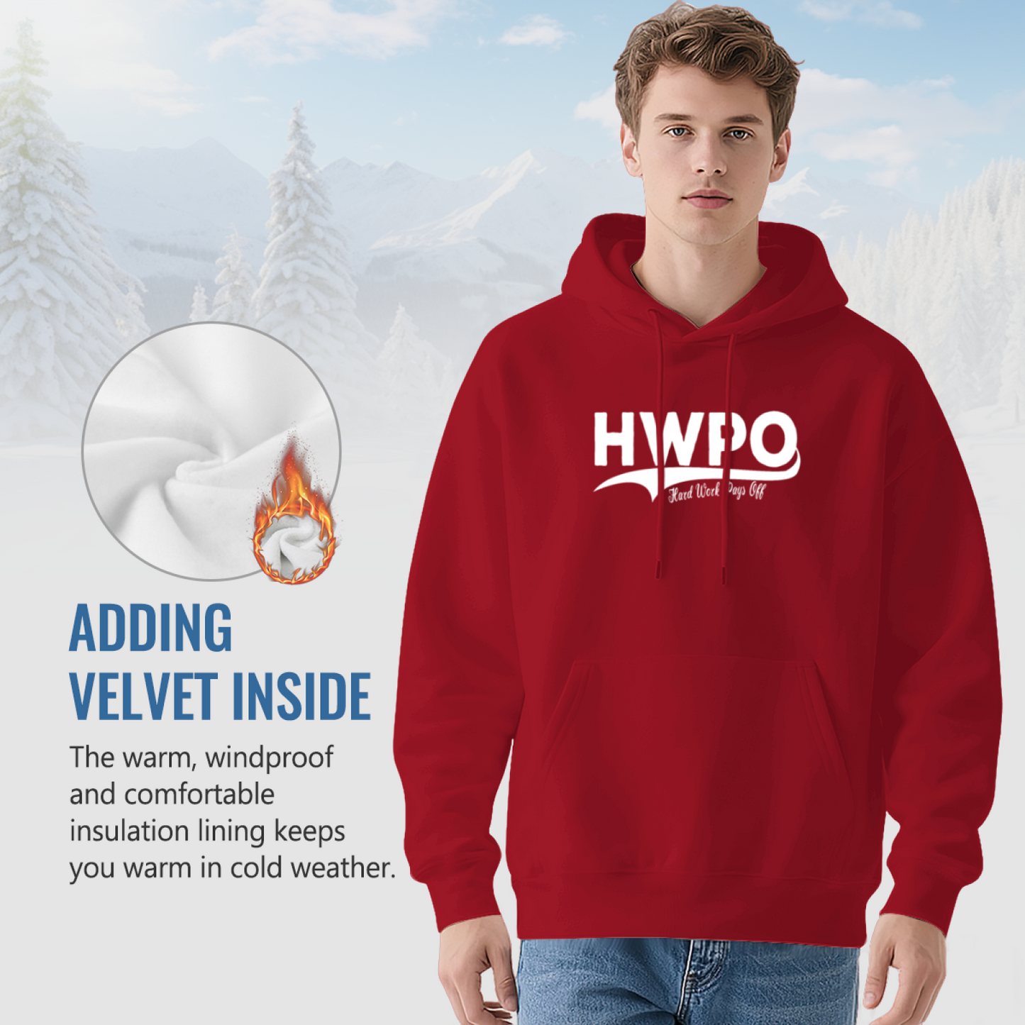 HWPO Hard Work Pays Off Red Hoodie, Motivational Unisex Cozy Sweatshirt